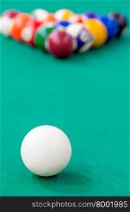 Vertical picture balls on the table green billiard table