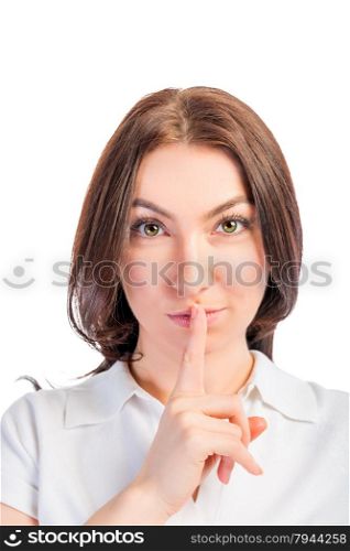 Vertical portrait of a girl with finger on lips