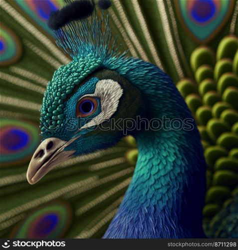 Vertical shot of a colorful majestic peacock 3d illustrated