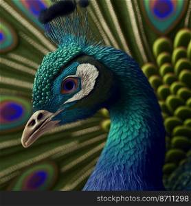 Vertical shot of a colorful majestic peacock 3d illustrated