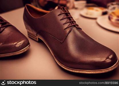 Vertical shot of brand new leather shoes, brandless shoe for advertisement