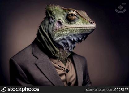 Vertical shot of chameleon in suit, spirit animal
