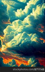 Vertical shot of Colorful mystical clouds 3d illustrated