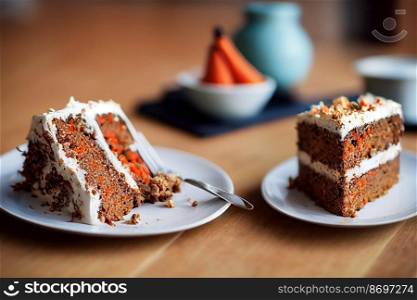 Vertical shot of Delicious carrot cake 3d illustrated
