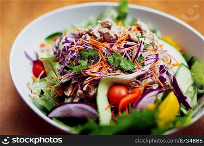 Vertical shot of delicious healthy Thai style vegetable salad 3d illustrated