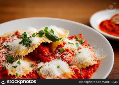 Vertical shot of delicious ravioli with sauce