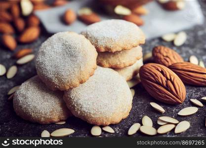 Vertical shot of Delicious tasty almond cookies 3d illustrated