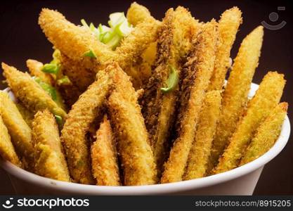 Vertical shot of Delicious tasty avocado fries