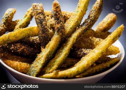 Vertical shot of Delicious tasty avocado fries