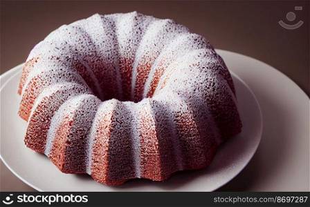 Vertical shot of Delicious tasty Bundt cake with white glaze 3d illustrated