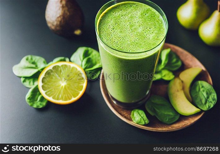 Vertical shot of delicious tasty healthy vegetable smoothie 3d illustrated