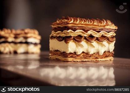 Vertical shot of delicious tasty mille feuille 3d illustrated