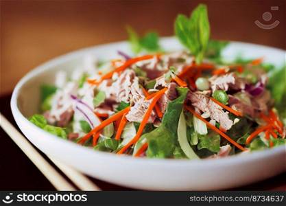 Vertical shot of Delicious Thai style turkey salad 3d illustrated