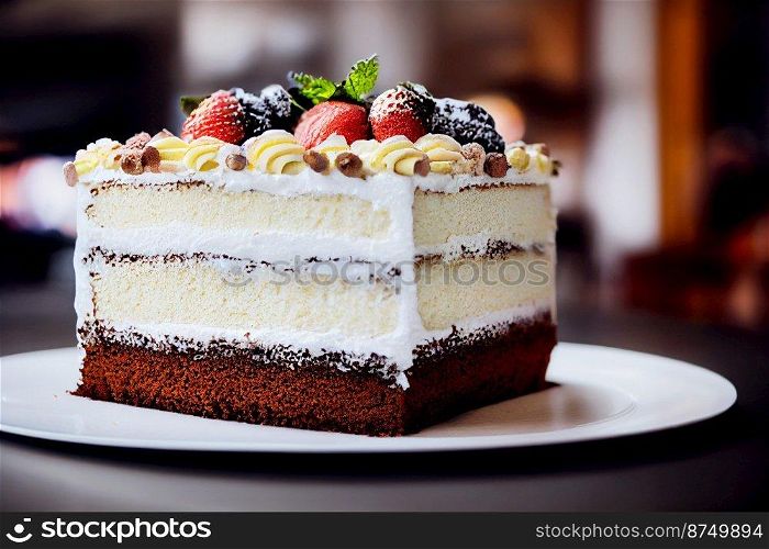 Vertical shot of delicious tres leches cake 3d illustrated