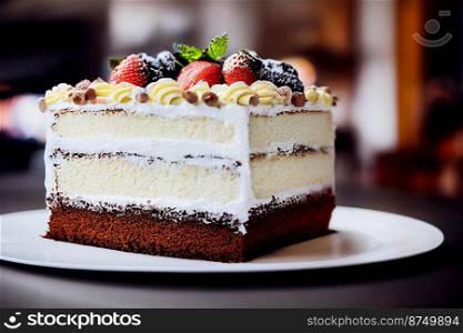 Vertical shot of delicious tres leches cake 3d illustrated