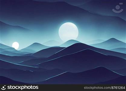 Vertical shot of futuristic night landscape with abstract design 3d illustrated