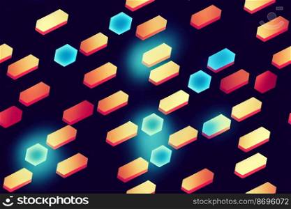Vertical shot of glowing hexagon seamless textile pattern 3d illustrated