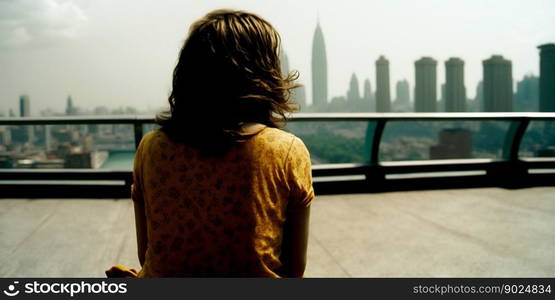 Vertical shot of Kuala lumpur Malaysia with Beautiful strong young woman