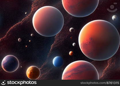 Vertical shot of mars and other planets in solar systems design 3d illustrated