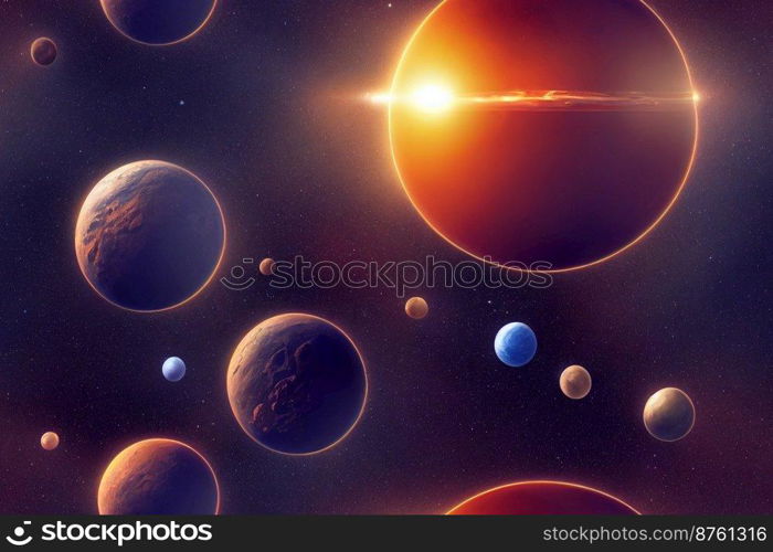 Vertical shot of mars and other planets in solar systems design 3d illustrated