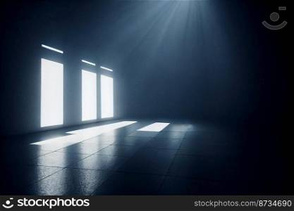 Vertical shot of mysterious room with lighting 3d illustrated