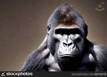 Vertical shot of strong gorilla with copy space