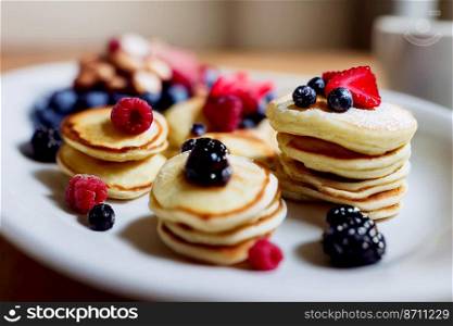 Vertical shot of tasty delicious mini pancakes 3d illustrated