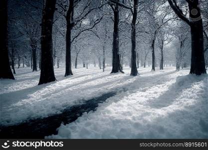 Vertical shot of winter at forest, snowy forest with mystic design