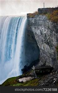 Vertical view of water flowing in Niagara falls, Canada.