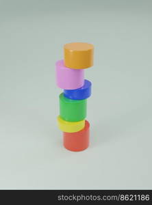 Vertically stack of colorful cylinder block or developing game for kid to learning 3D rendering illustration