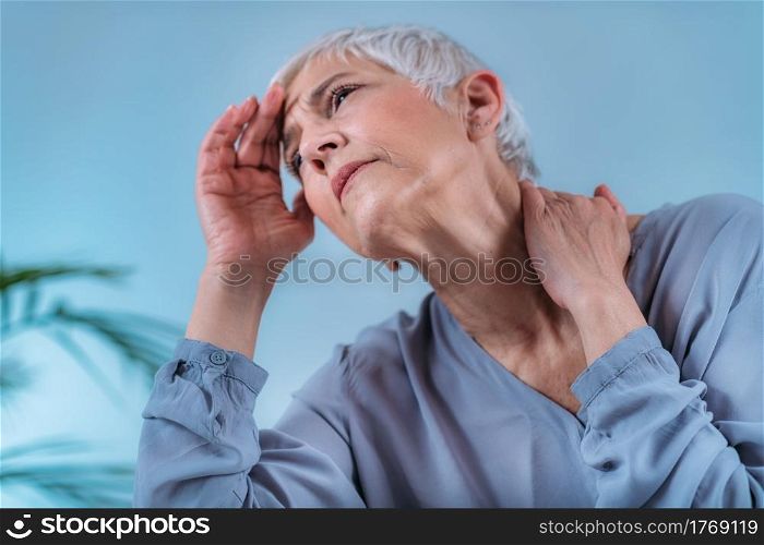 Vertigo. Senior Woman Suffering From Vertigo Dizziness.