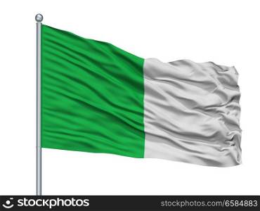 Verviers City Flag On Flagpole, Country Belgium, Isolated On White Background. Verviers City Flag On Flagpole, Belgium, Isolated On White Background