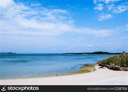 Very beautiful tropical sea crystal clear turquoise water and rock. Miyako island, Okinawa, Japan.