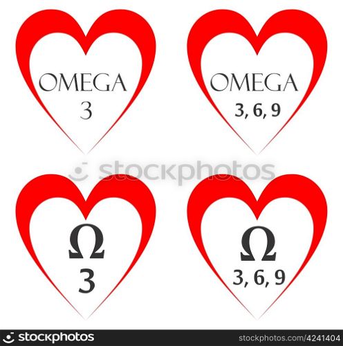 very big size four omega heart symbols