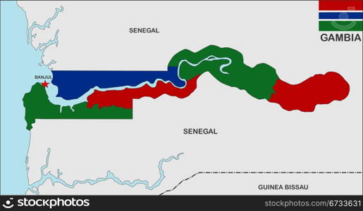 very big size gambia country political map