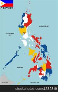 very big size philippines political map with flag