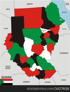 very big size political map of sudan with flag