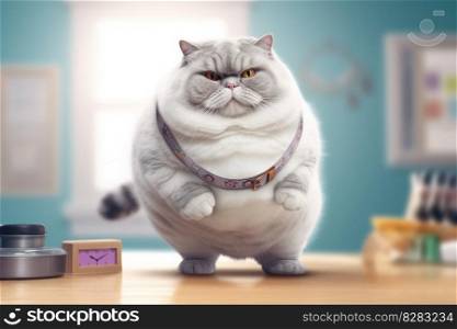 Very fat cat in room. Home kitten. Generate Ai. Very fat cat in room. Generate Ai