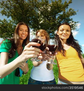 very fun girlfriends on picnic