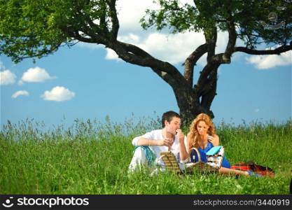very fun lovers on picnic