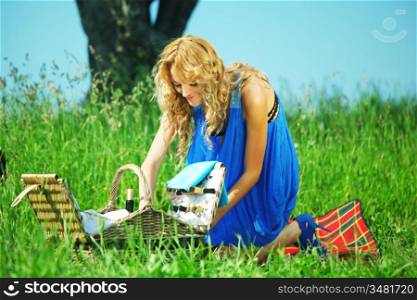 very fun lovers on picnic