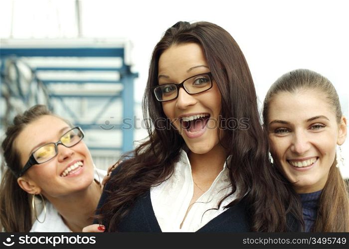 very funny laughing happy girlfriends close up