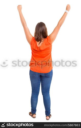 Very happy woman raising her arms and celebrating
