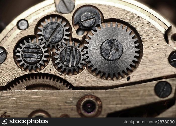 very old watch gears close up