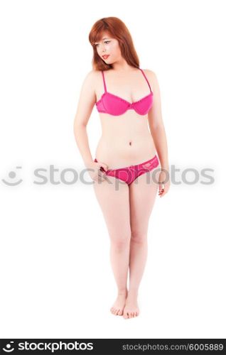 Very sexy woman posing in lingerie, isolated on white background