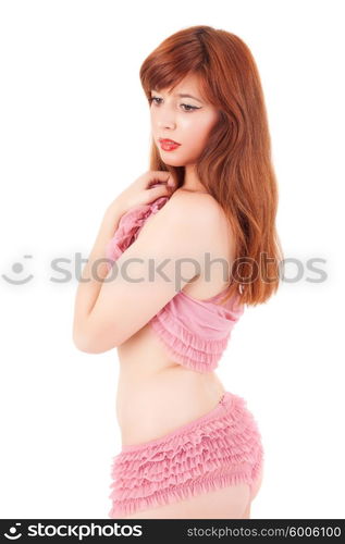 Very sexy woman posing in lingerie, isolated on white background