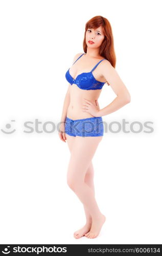 Very sexy woman posing in lingerie, isolated on white background