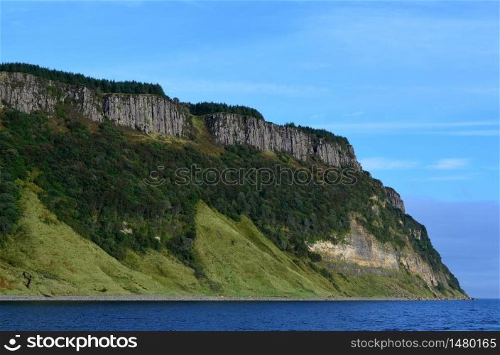 Very steep sea cliffs at Bearreraig Bay in Scotland.