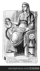 Vesta, goddess of the Bakers, vintage engraved illustration. Magasin Pittoresque 1857.