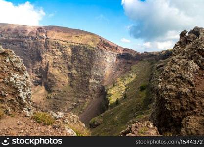 Vesuvius volcano crater next to Naples in a summer day, Italy